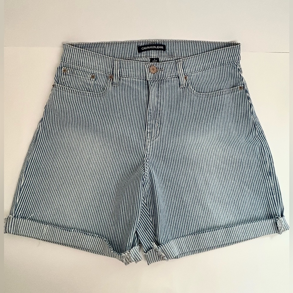 Calvin Klein Jeans High Rise Striped Denim Shorts Women Blue & White Size 8